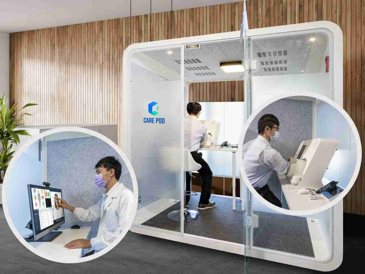 达擎于医疗科技展中展出＂远距诊疗舱＂，，，，以因应医疗数字化及社会高龄化趋势下、、、复诊及慢性病患等族群对于远距看诊需求逐渐升高所推出的创新整合方案。。。多功能合一、、高隐私性的远距诊疗舱可根据病患端与医师端的不同需求，，提供弹性化及客制化功能，，，，节省医生和病患的精力及时间